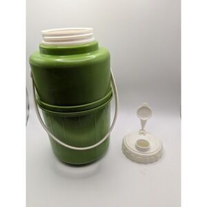 Vtg Insulated Travel Jug With Handle Amoco Green Screw On Lid Flip Top Bottle